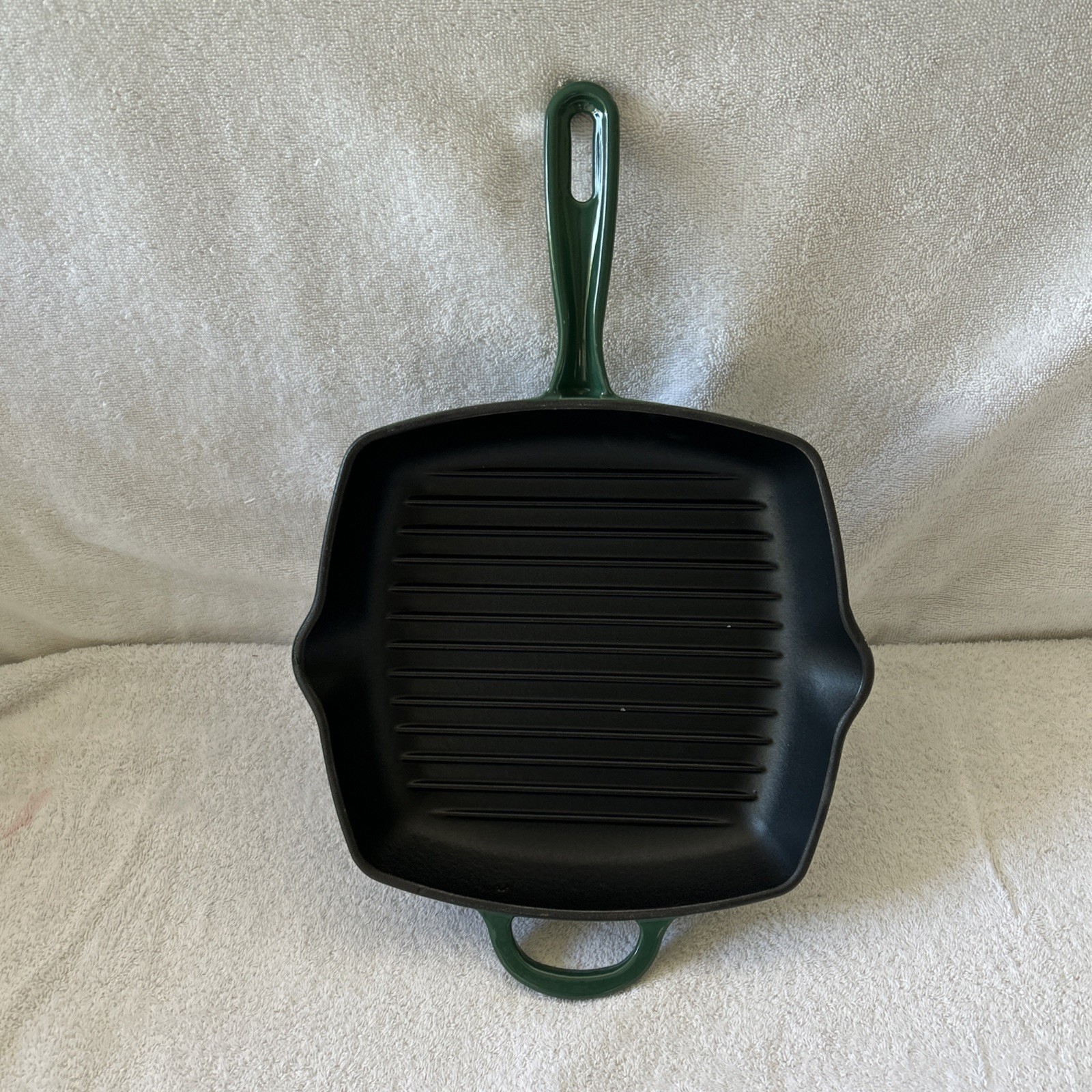 CROFTON Green Enamel CAST IRON FRY PAN Skillet Grill Griddle RIDGES – 10 inch