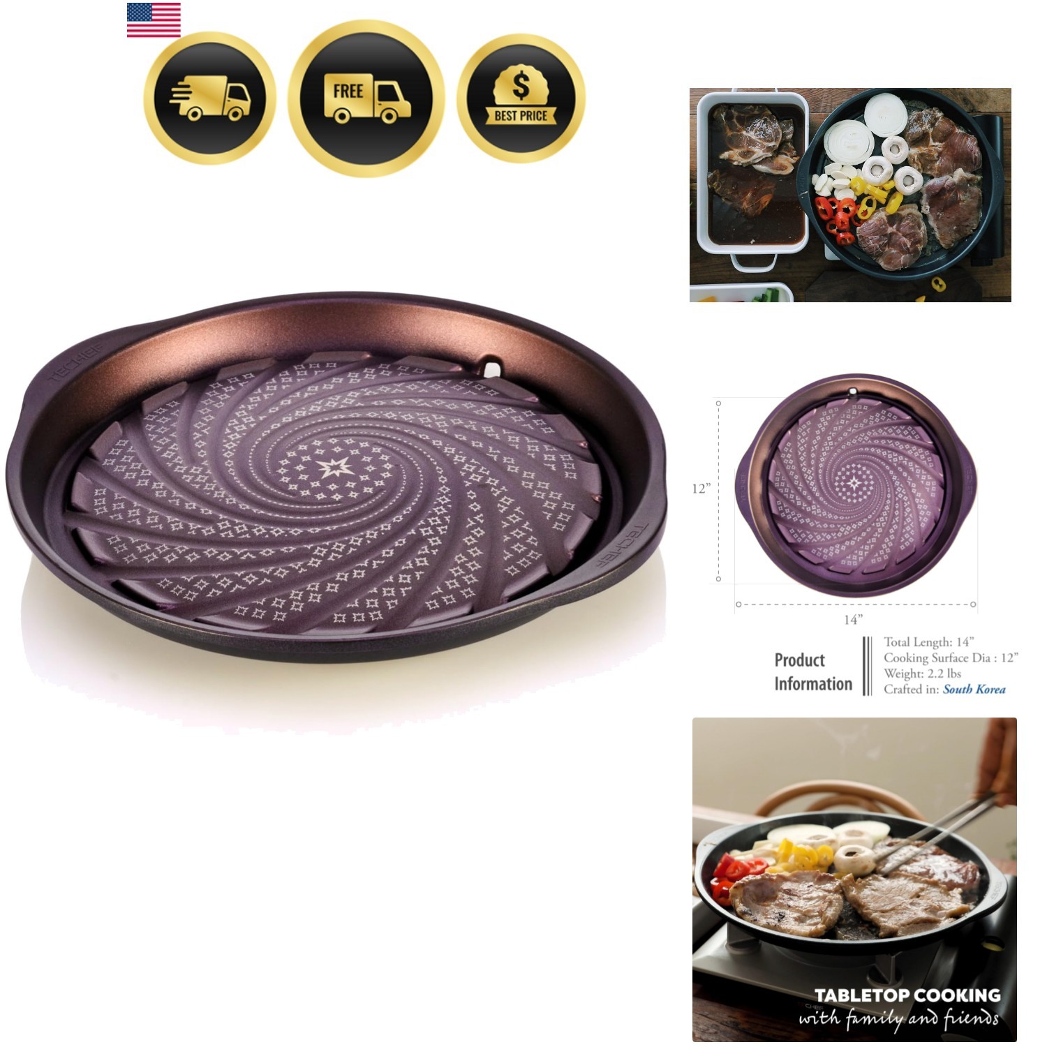 Korean BBQ Nonstick Grill Pan, KBBQ Grill Pan, PFOA-Free, Dishwasher Oven Saf…