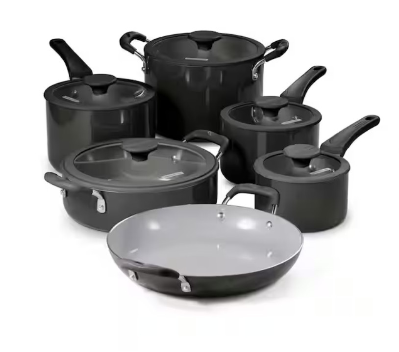 Tramontina Nesting 11-Piece Heavy-Gauge Aluminum Nonstick Cookware Set Dark Gray