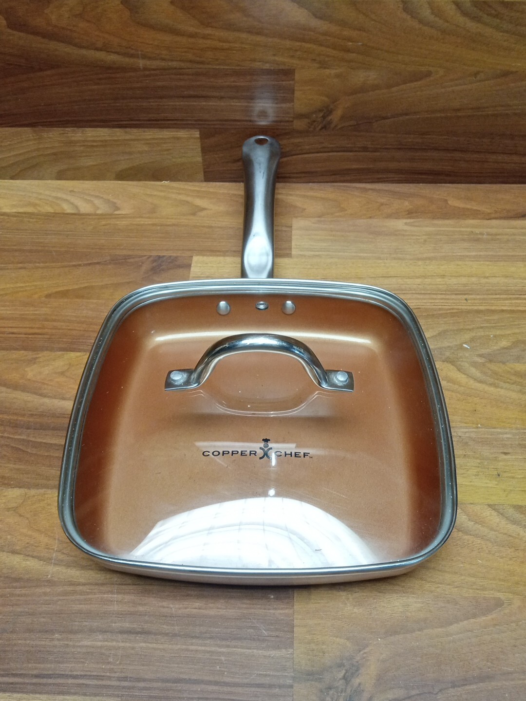 Copper Chef 2 Square 9.5″ Fry Pans, 1 Lid, Cookbook, 2 Knives, Fry Basket LOT