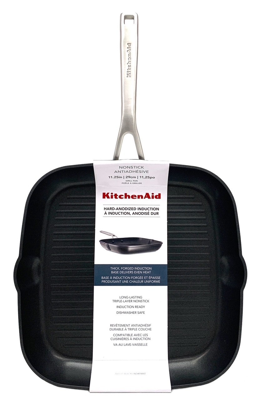 KitchenAid 11.25 inch Hard Anodized Square Grill Pan, Onyx Black
