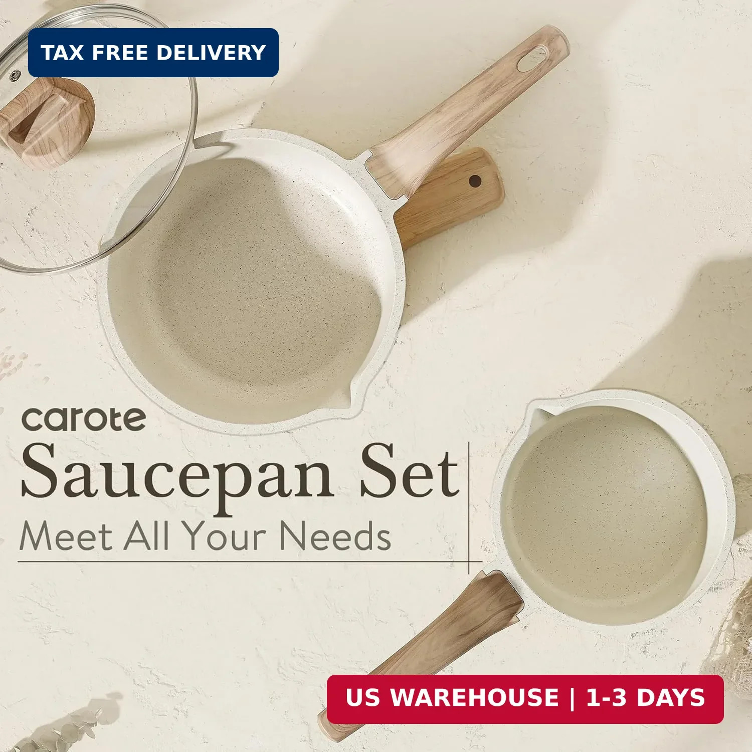 CAROTE 1.5Qt & 3.0Qt Sauce Pan Sets with Lid Cooking Pots Nonstick Saucepans Coo