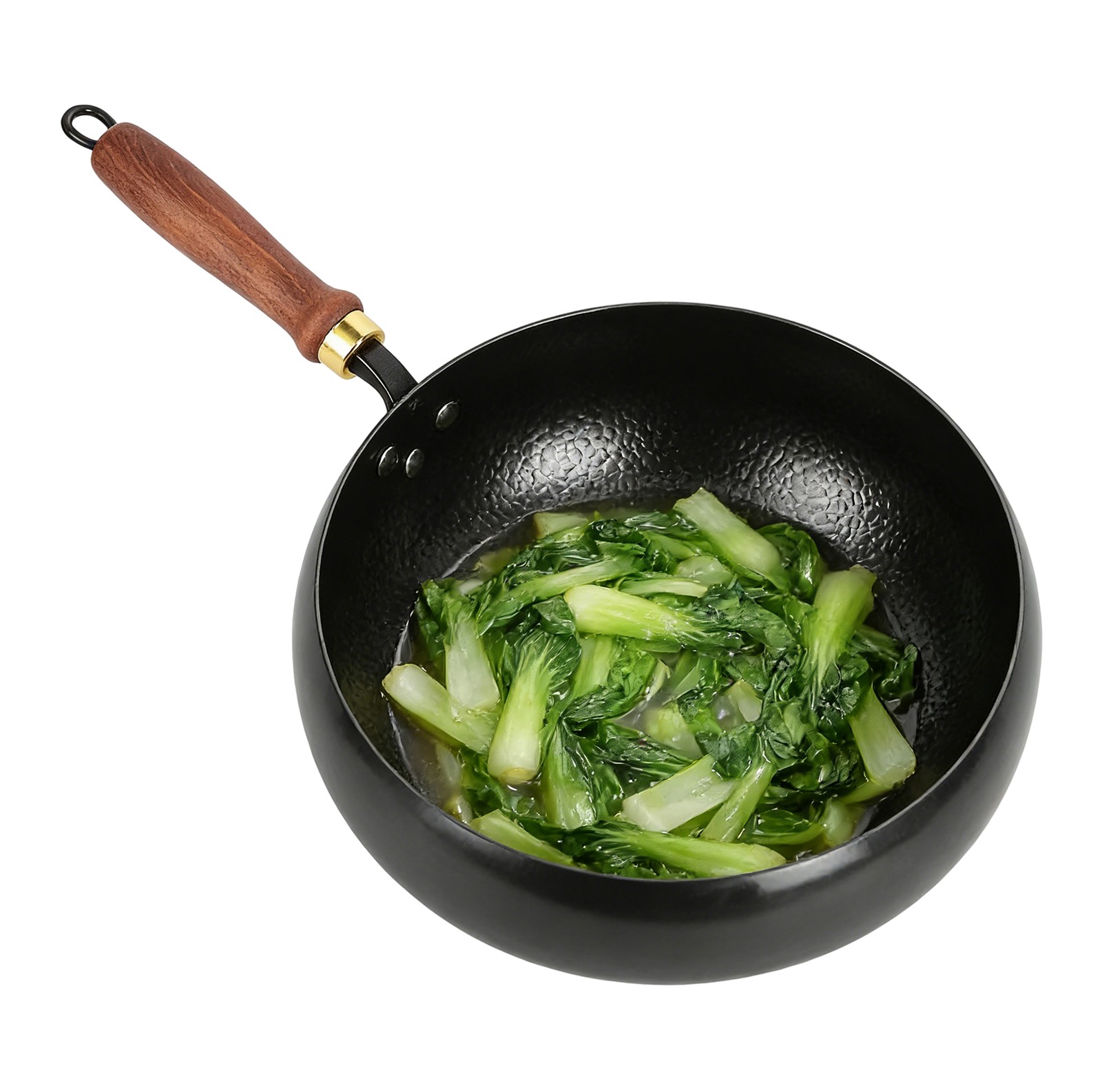 Iron Pan Uncoated Thick Iron Pot Quick Heating Wooden Handle for Gas Stoves 28cm