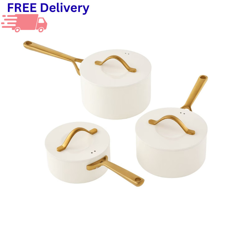 6-Piece Modern Ceramic Nonstick Saucepan Set Heavy-Gauge Aluminum Induction New