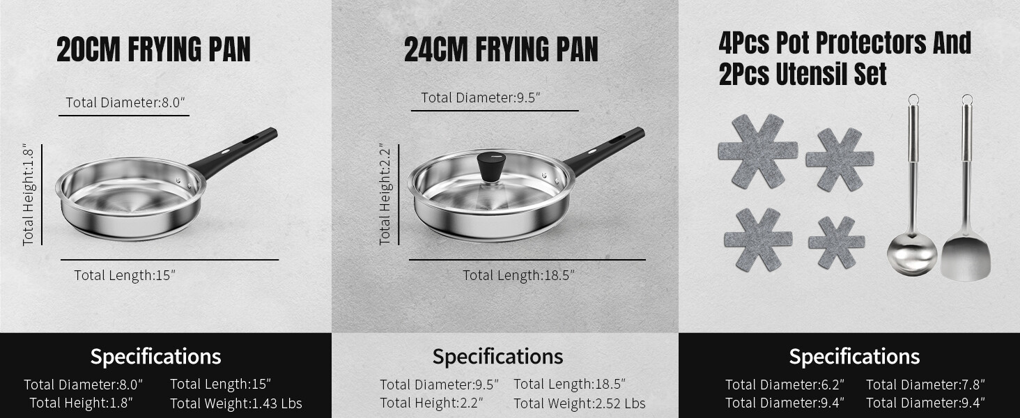Stainless Steel Cookware Set – 14Pcs Pots and Pans Set with Glass Lids Utensils