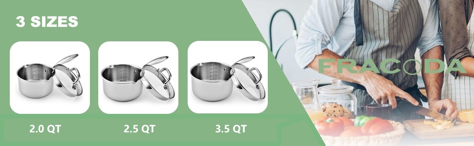 2.0 Quart Stainless Steel Pot Saucepan with Glass Strainer Lid, Sauce Pot with