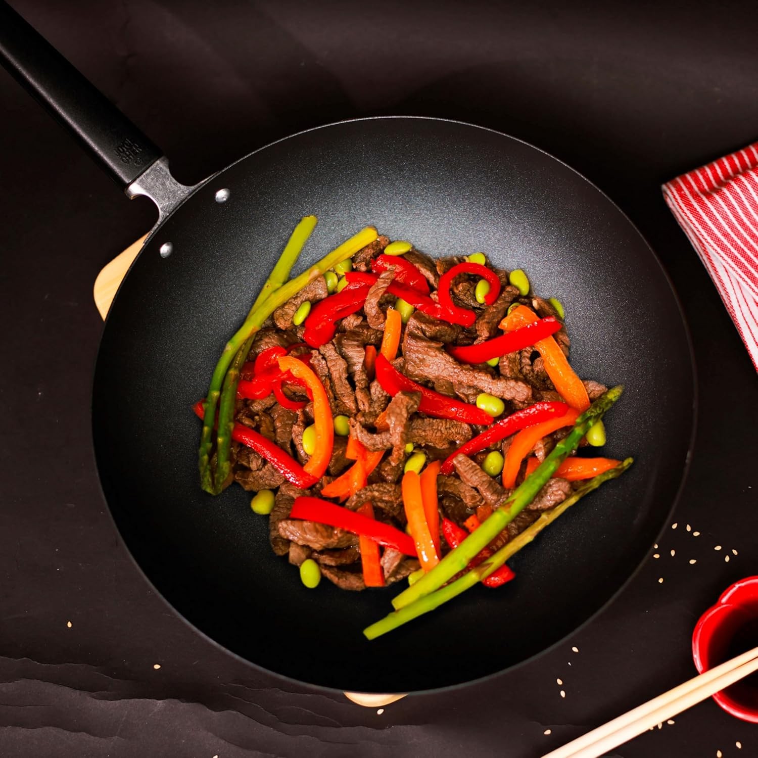 Professional Series 12-Inch Carbon Steel Excalibur Nonstick Stir Fry Pan