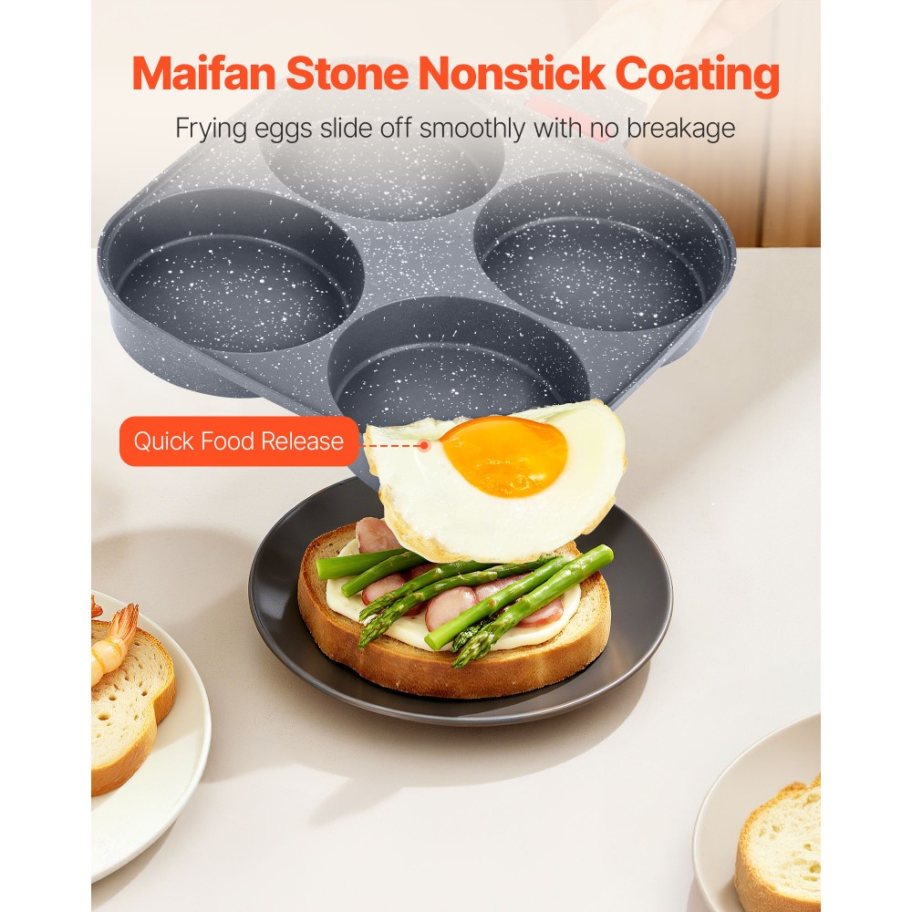 4-Cup Nonstick Egg Frying Pan Aluminum Breakfast Omelette Skillet for Cooking