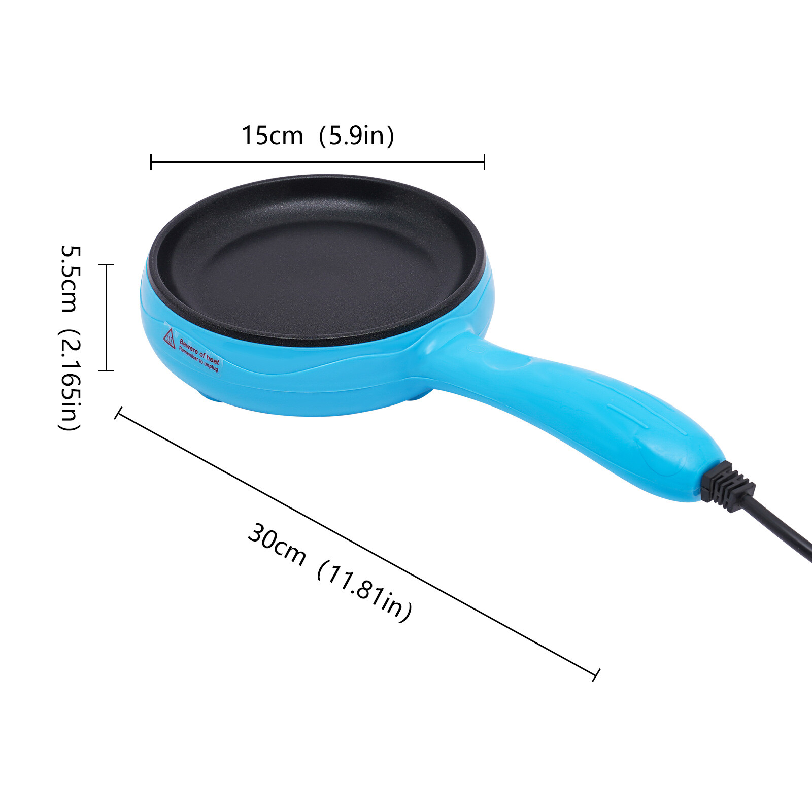 Modern Electric Skillet Non-Stick Electric Skillet Blue Round Mini Frying Pan