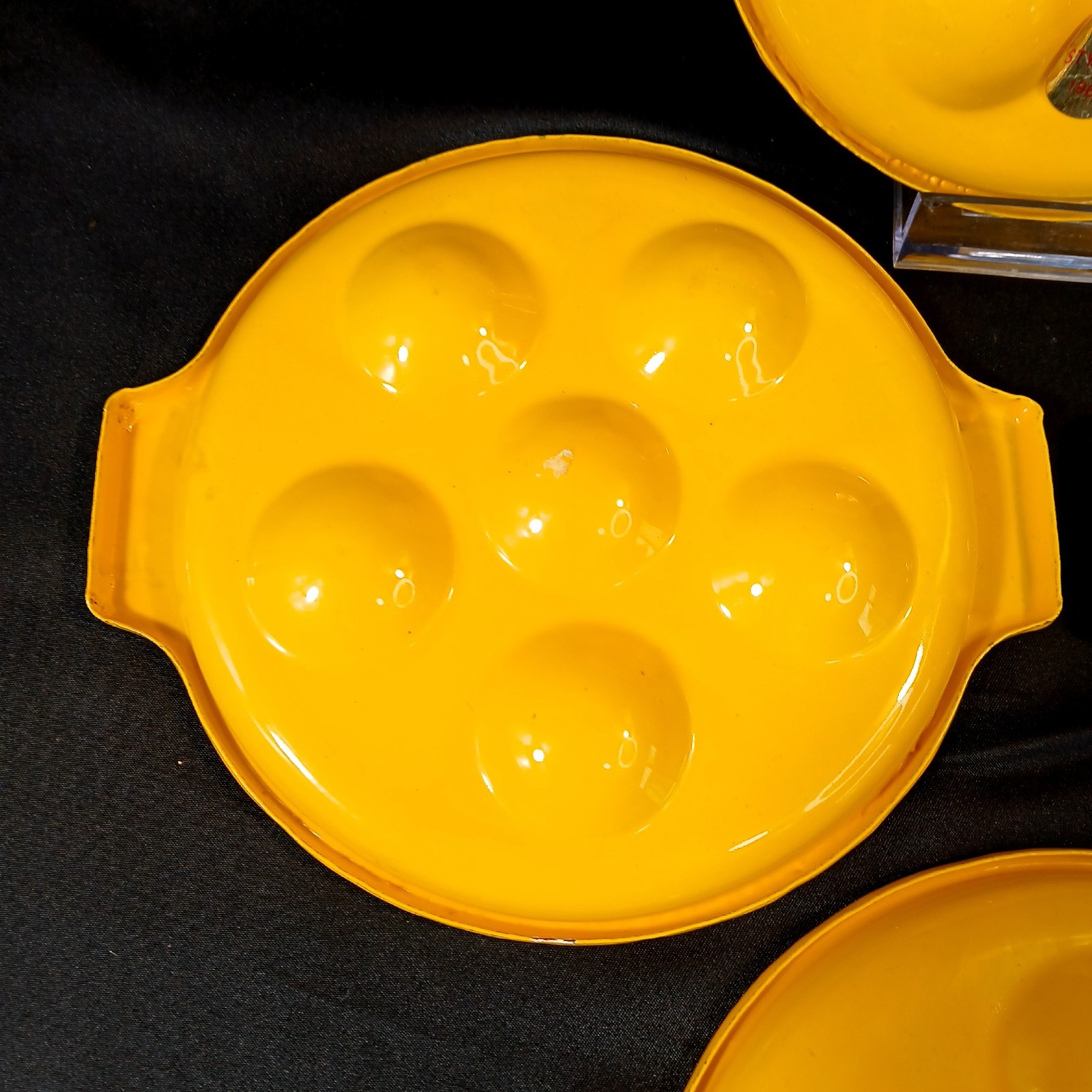 🌼 Vintage Yellow Enamel Steel Escargot Plates Japan Set 4