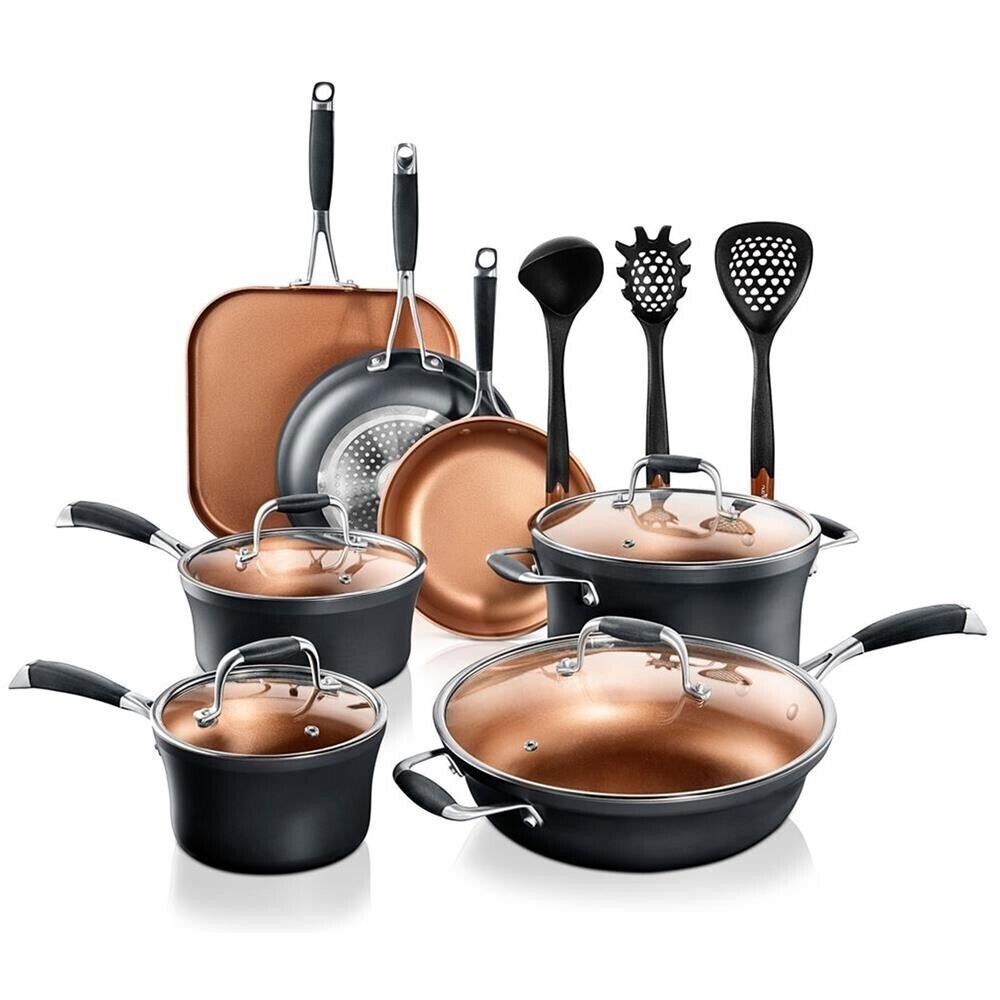 NutriChef 14-pcs Luxurious Stackable Cookware Set. Non-Stick Ceramic Coating
