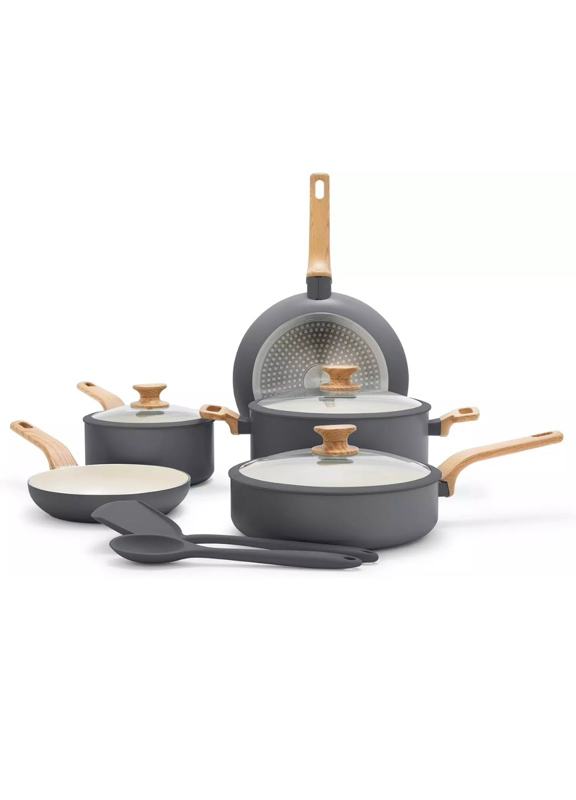 Green Pan Rio Essence Wood 10 Piece Cookware Pots and Pans Set, Healthy