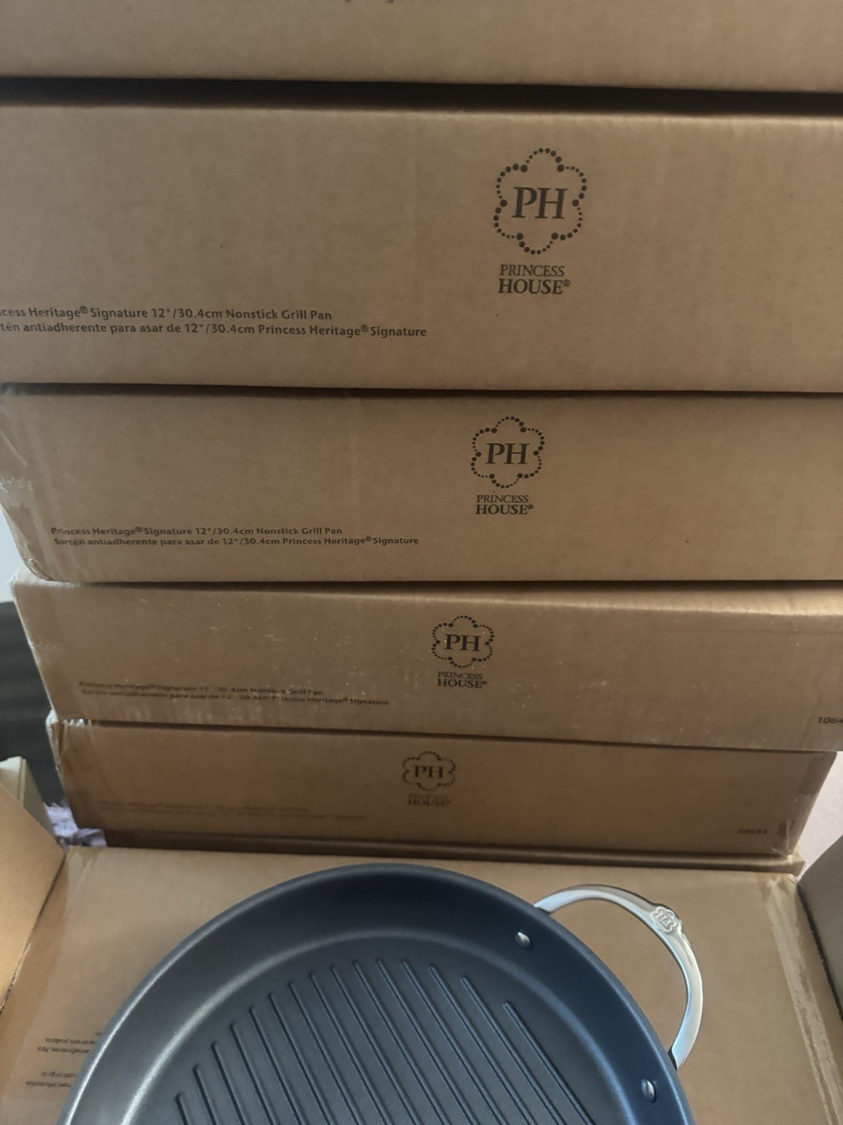 Princess House Heritage Round Non-Stick Grill Pan w/ Lid, 12in, Stainless Steel