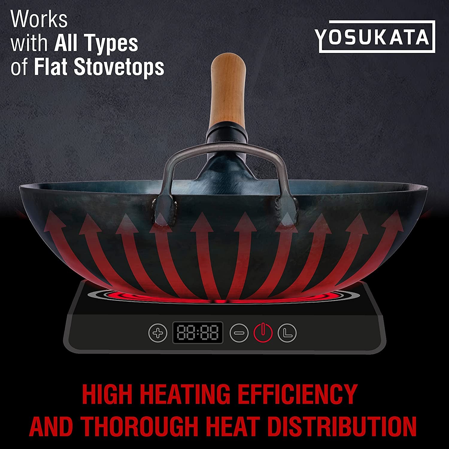 YOSUKATA 13.5” Blue Carbon Steel Wok Pan – Pre-Seasoned Flat Bottom Wok Compatib