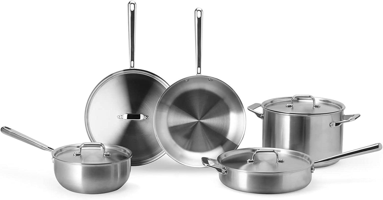 5-Ply Stainless Steel Cookware Set – Versatile, Dishwasher Safe – 9-Piece Set –