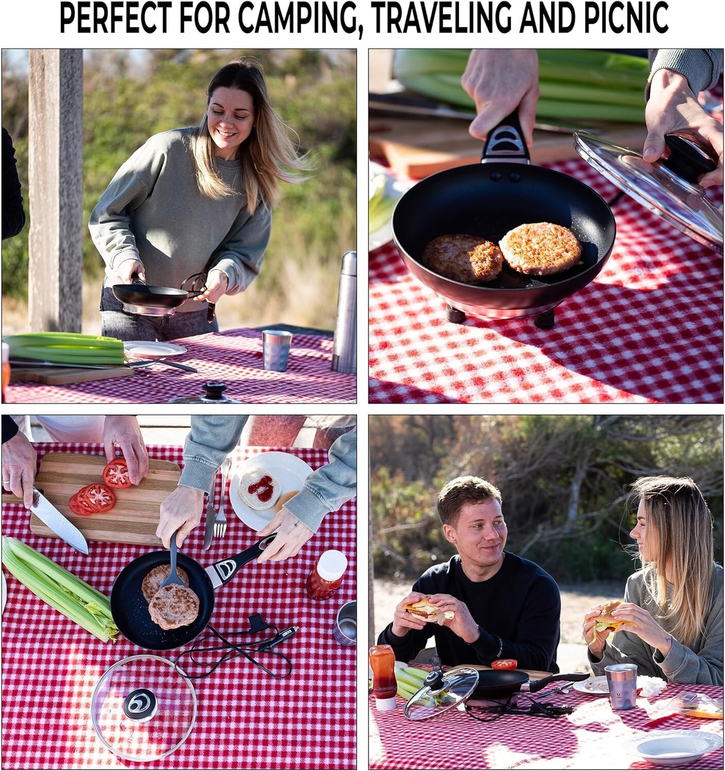 Zone Tech 12Volt Frying Pan With Glass Lid 7.5″ Portable Non-Stick Travel Pot