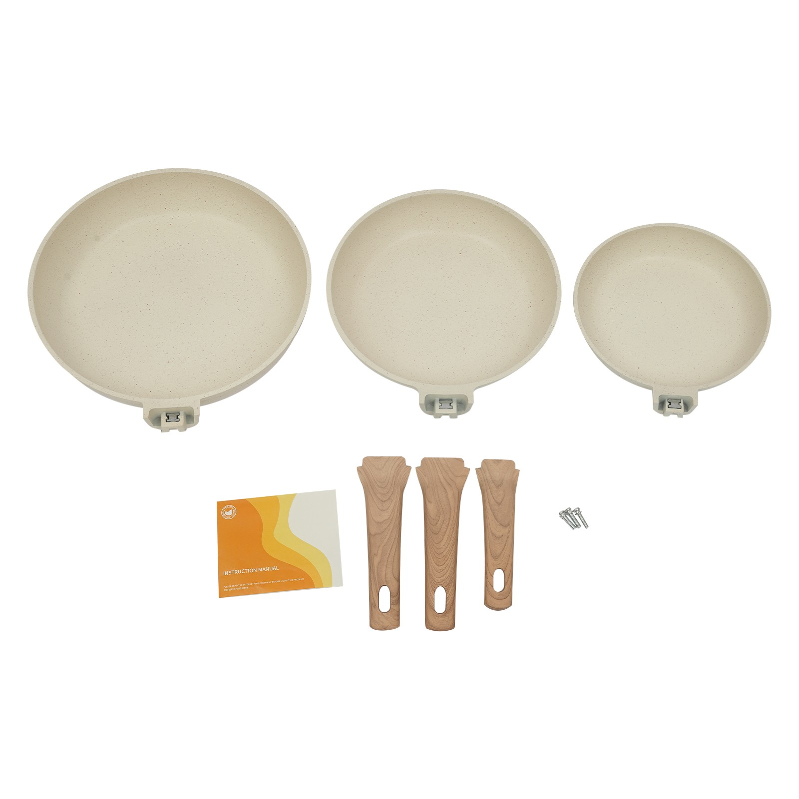 3-Piece Aluminum Nonstick Frying Pan Set Kitchen Healthy Cookware Pan Beige