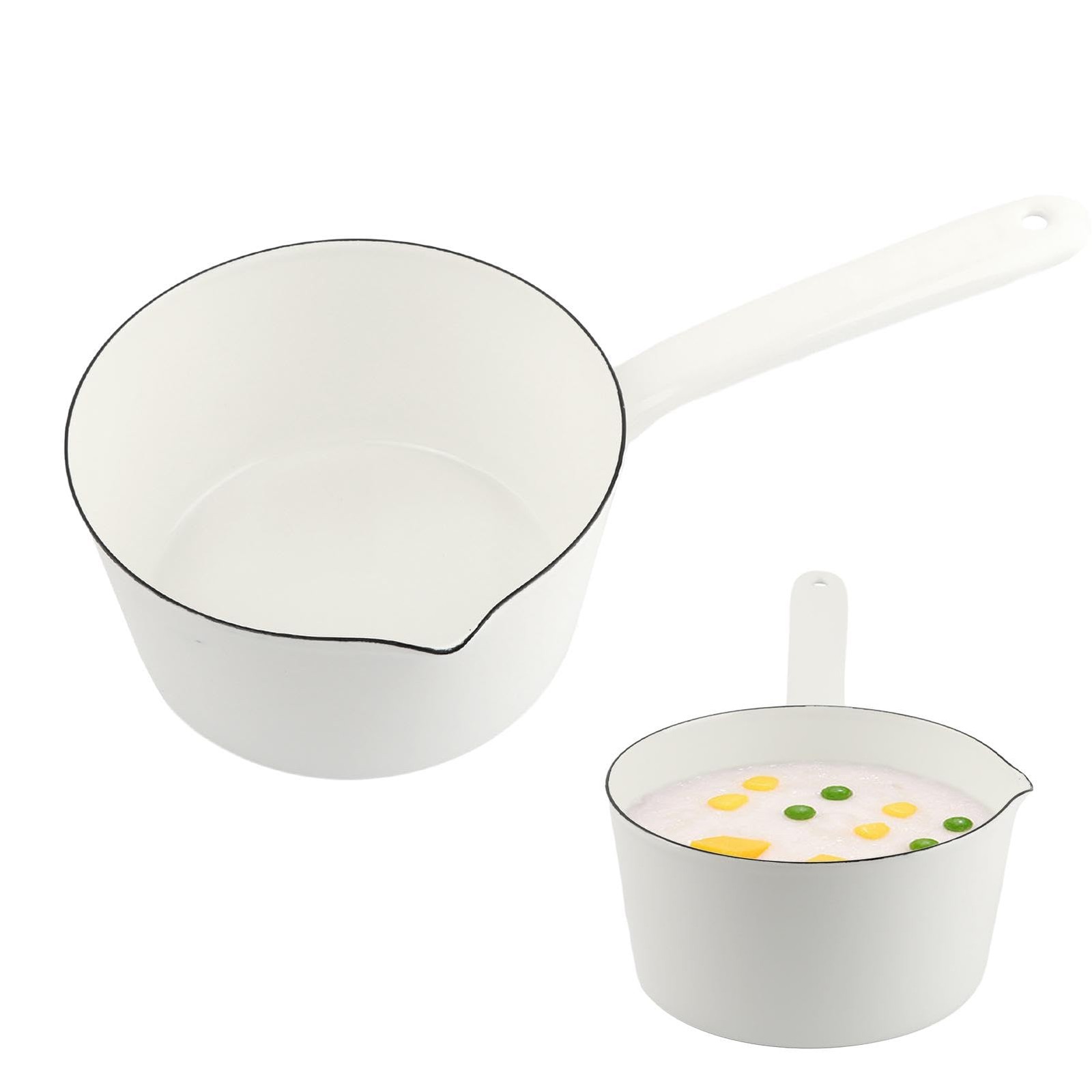 1.2L Nonstick Milk Pan Butter Warmer Small Kitchen Enamel Pot Handle White