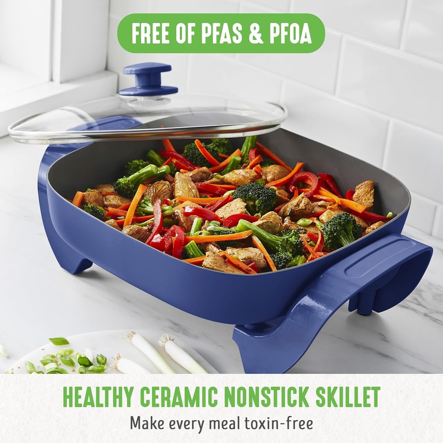 12″ 5QT Square Electric Skillet, Glass Vented Lid, Ceramic PFAS-Free Nonstick…
