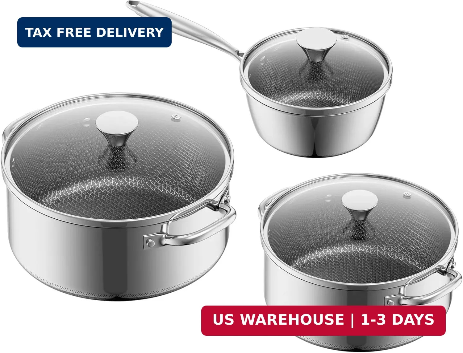 Stainless Steel Pots and Pans Set,6 Piece Nonstick Cookware Set,1,2 and 4 Quart