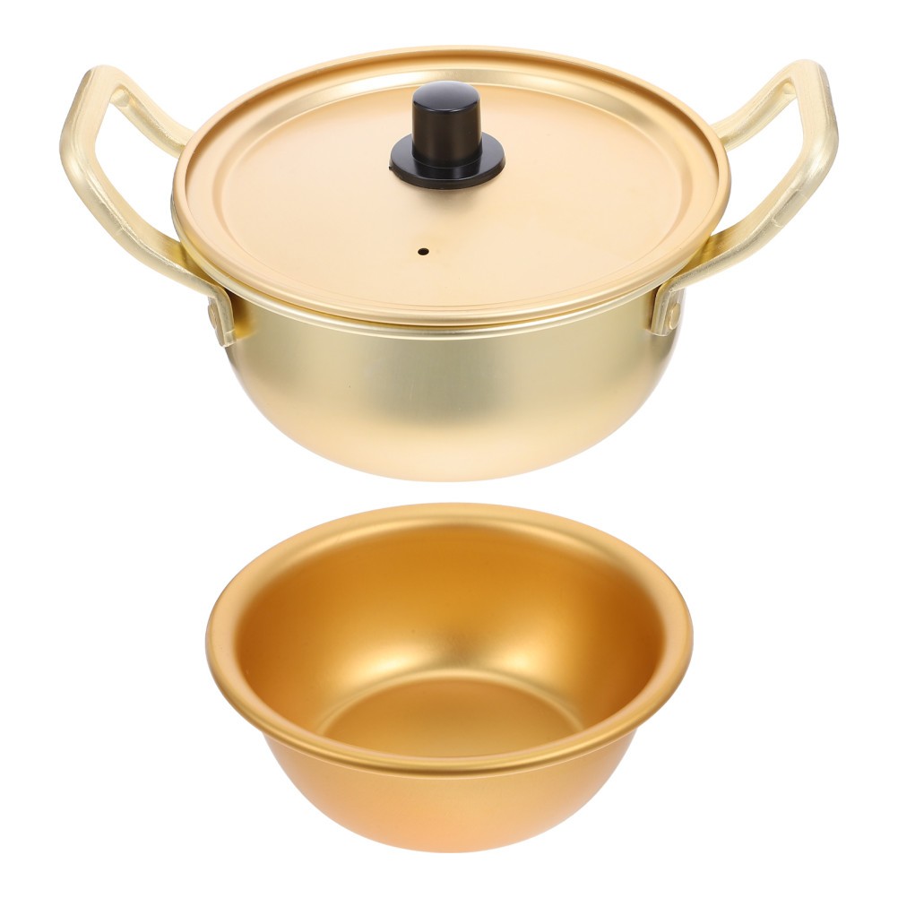 1 Set Reusable Aluminum Alloy Korean Ramen Cooking Pot with Lid and Small Bowl