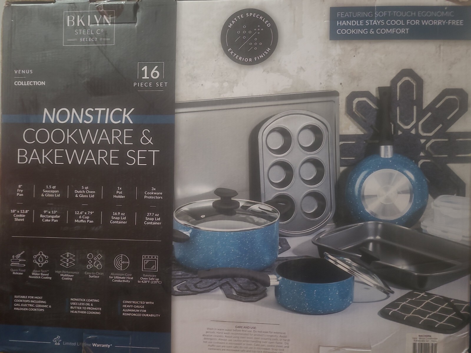 Brooklyn Steel Co. Venus Nonstick Aluminum 16-Pc. Cookware Set
