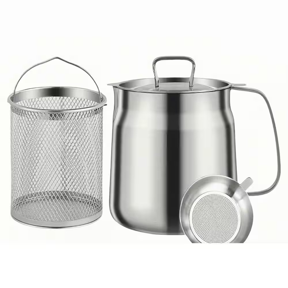 2.1 Qt. Stainless Steel Stock Pot in Silver with Basket and Strainer for Oil Fil