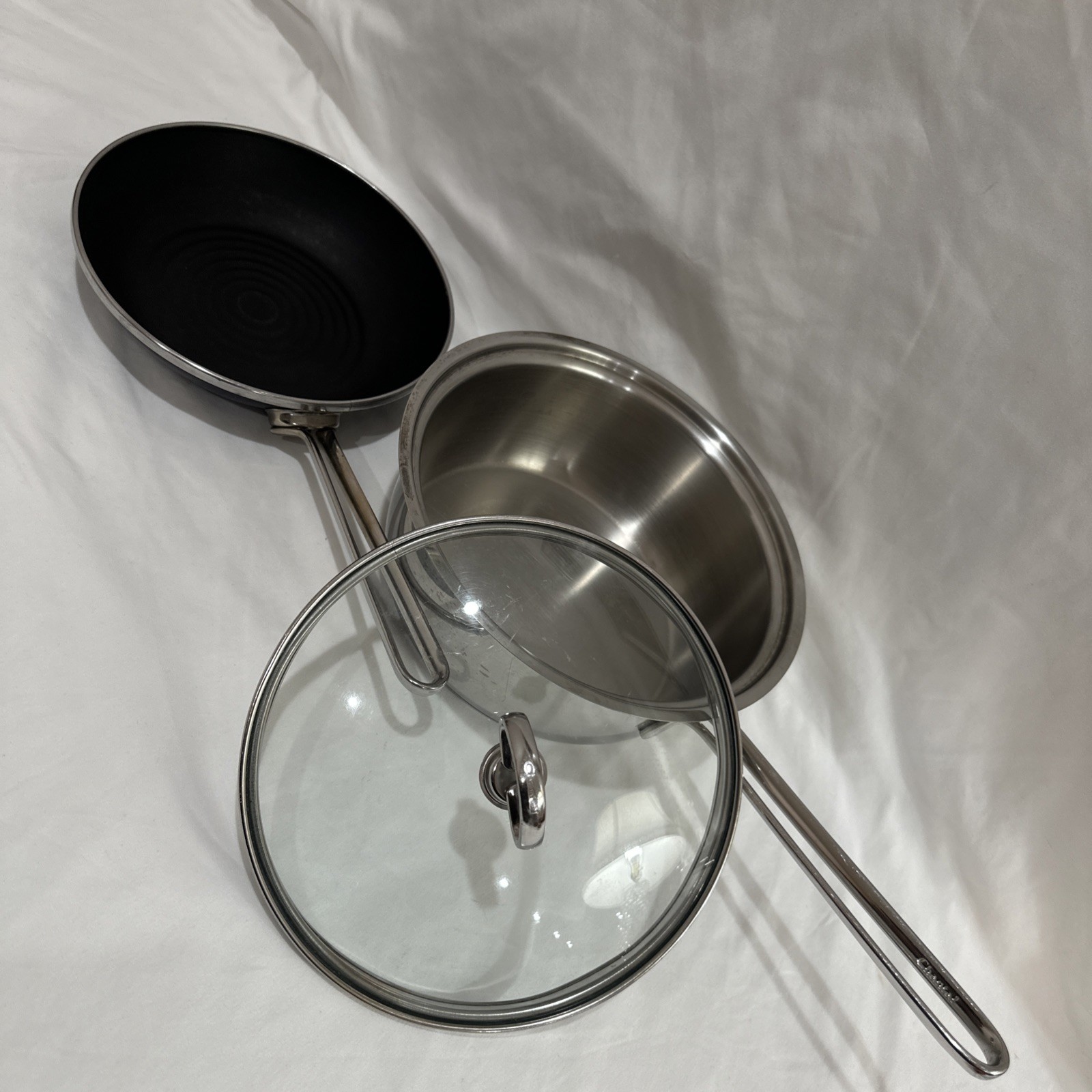Chantal Stainless Steel Sauce Pans With Lid 2.6 Liters & 8” Blue Skillet
