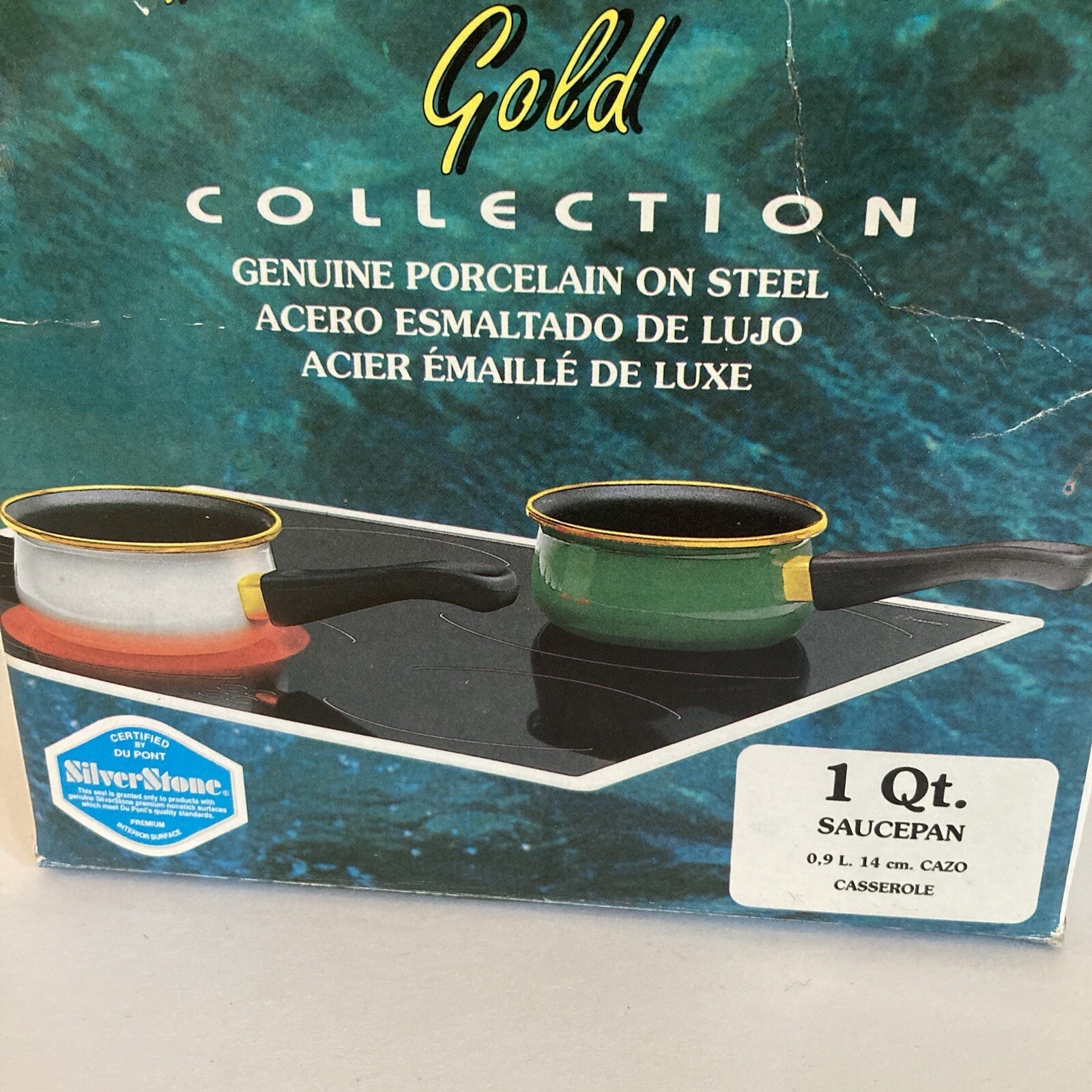 Mediterranean Gold 1 Qt Saucepan | Granite White Gold Rim | Silverstone Pot NEW