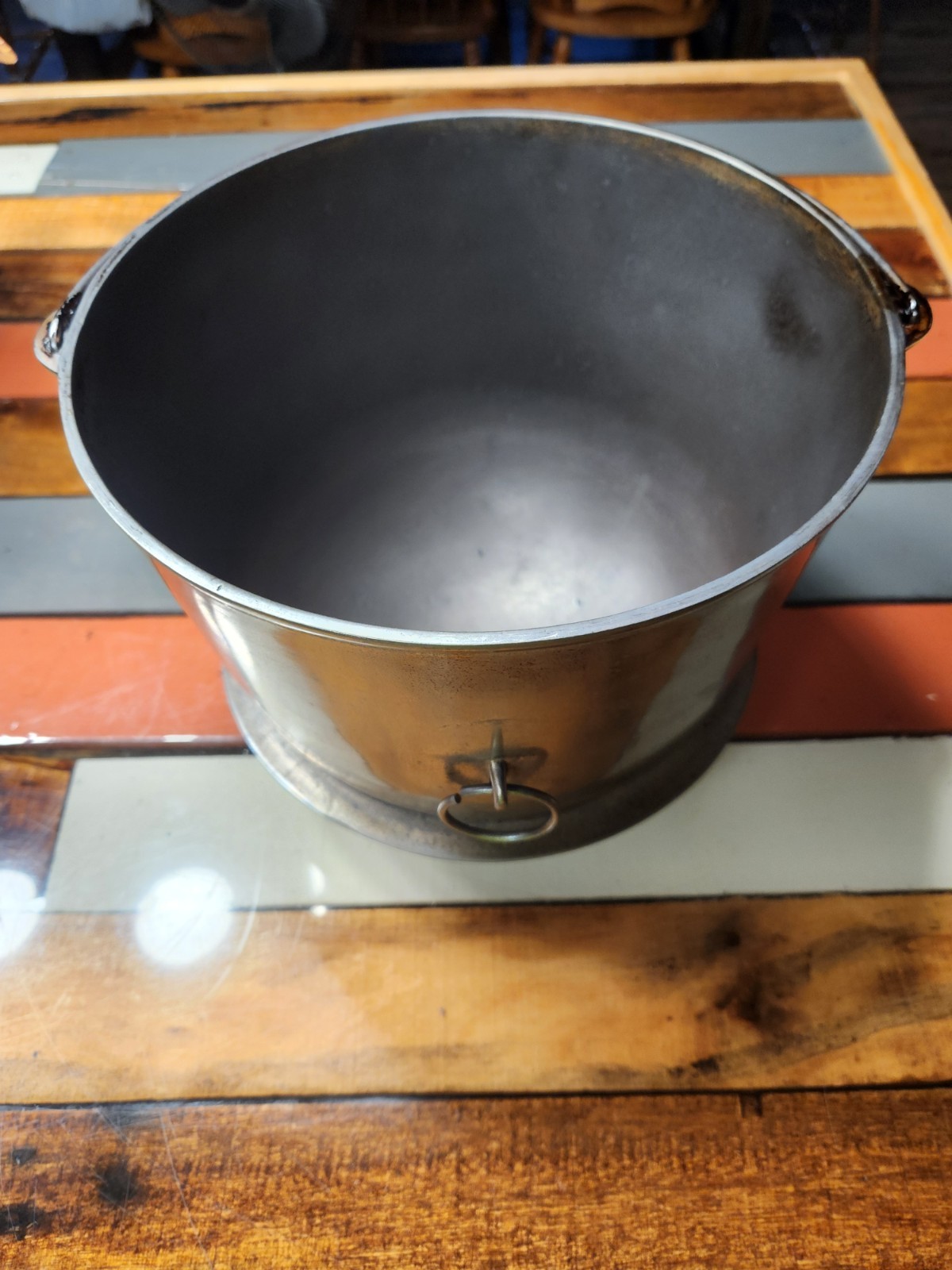 Wagner 8 qt Cast Iron Round Stockpot Double Handles. NICKEL PLATED.