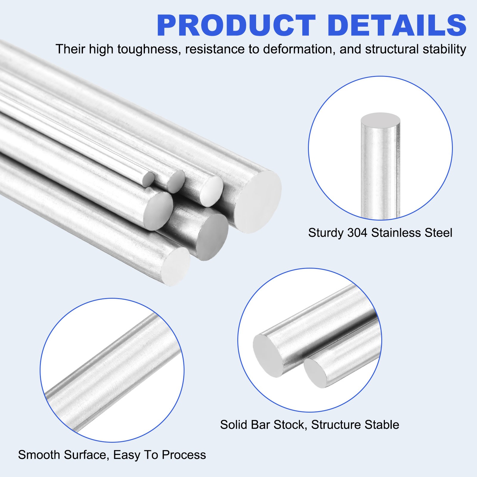 5 304 stainless steel bars for 3/8″x6″, 5pcs, silver