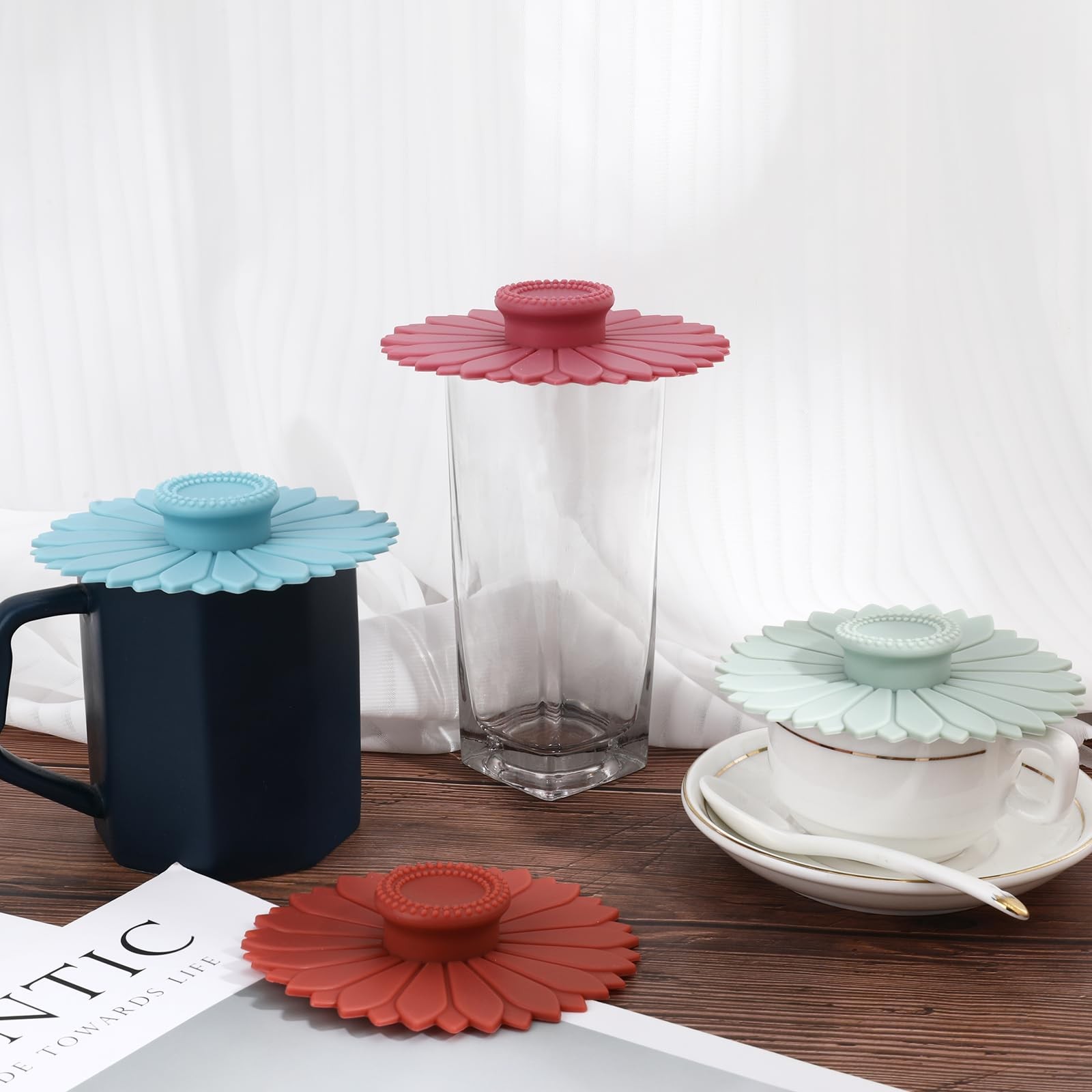 4 Pcs Sunflower Silicone Stretch Lids Multicolored for Mugs, Cups, Bowls, Gla…