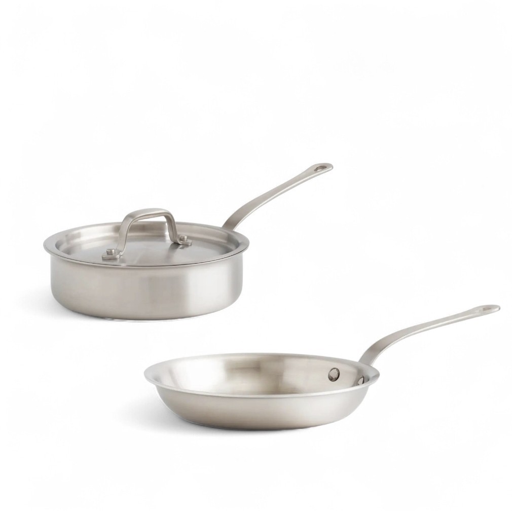 NWOT! Quince Set Of 2- 5ply Stainless Steel- 10in Fry Pan, 3qt Saute’ Pan ! (S8)
