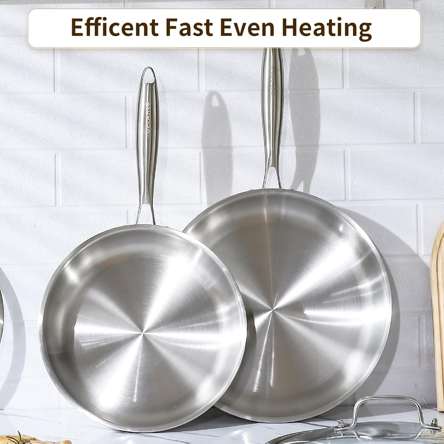 DELARLO Kitchen Whole Body Tri-Ply Stainless Steel Frying Pan, 12 inch,Stainless