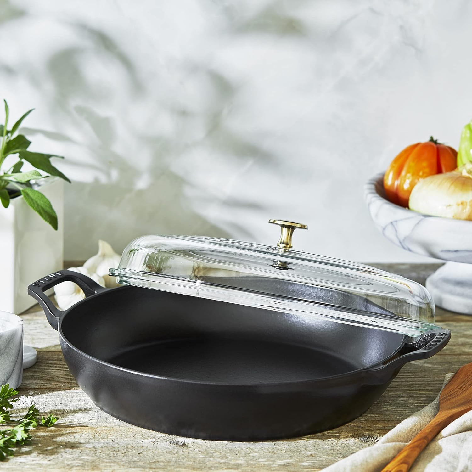 STAUB Cast Iron Braiser with Glass Lid, Dutch Oven, 3.5-Quart, Serves 3-4, Made