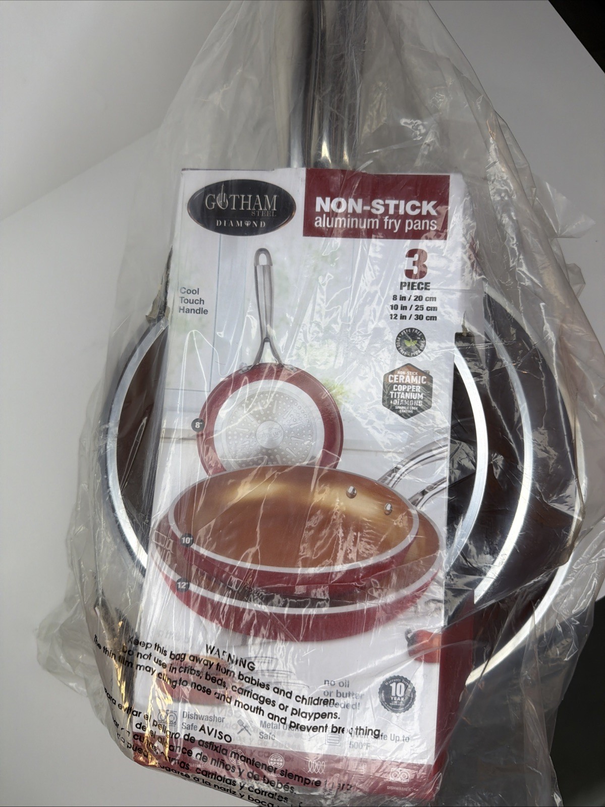 Gotham Steel 3 Pack Fry Pan Set Red- 8” 10” and 12”