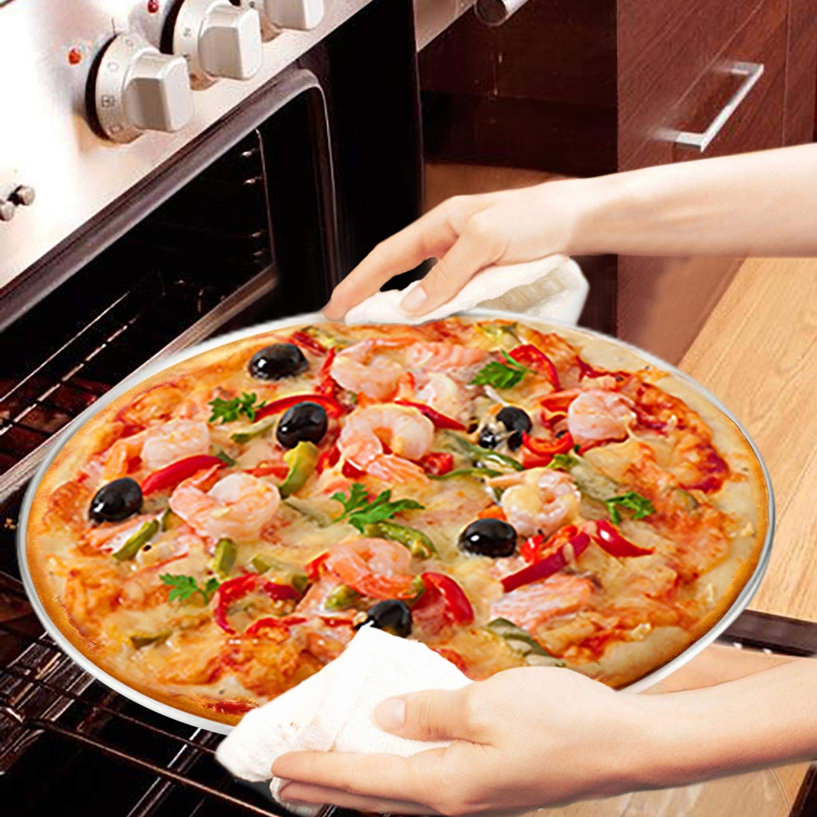 TeamFar Pizza Pan, 12 inch Pan Set Round Oven 4 PCS, Silver