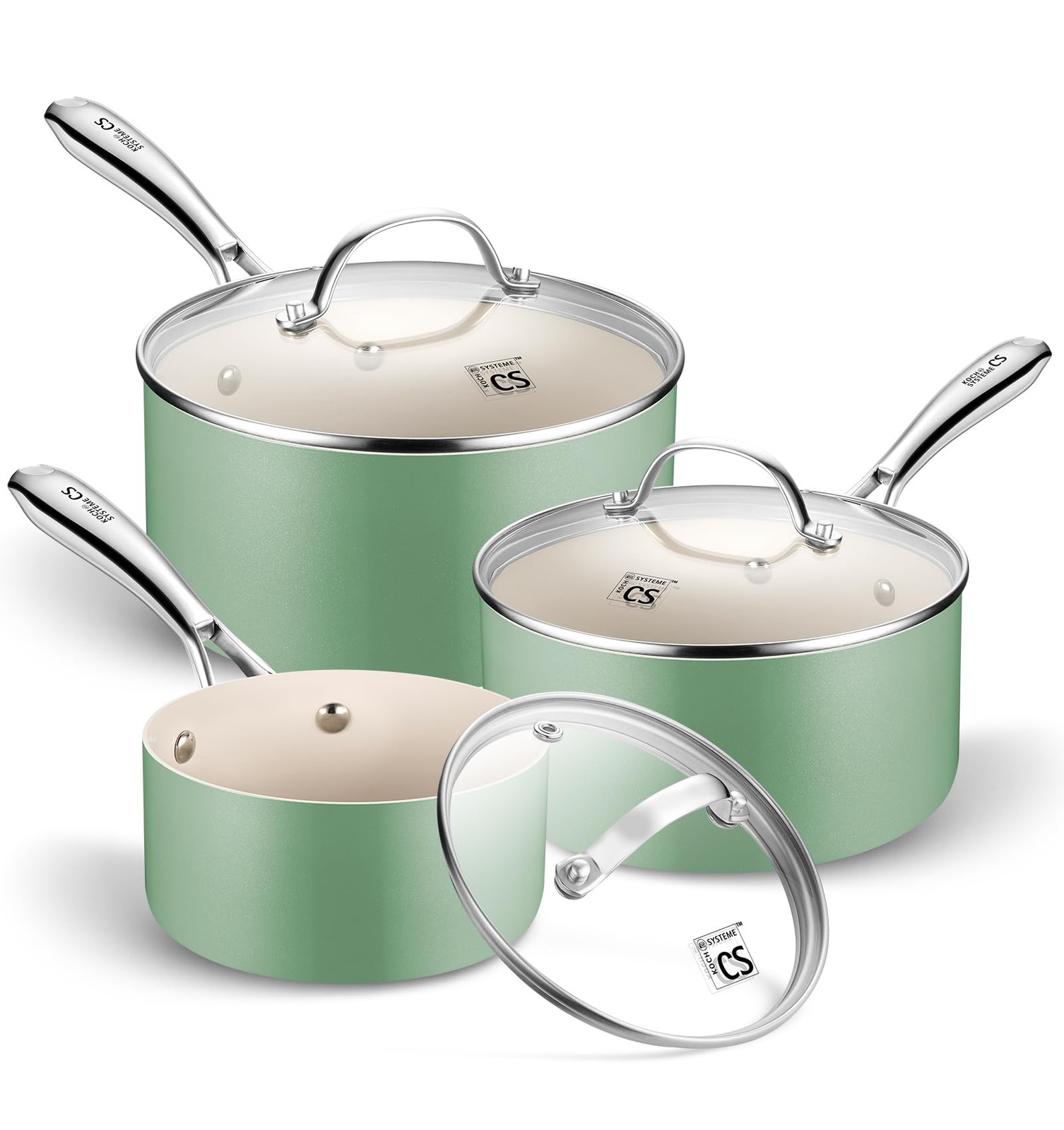 Koch Systeme Cs Nonstick Sauce Pan Lid 1Qt 2Qt 3Qt Ceramic Set 6Pcs Non-Toxic