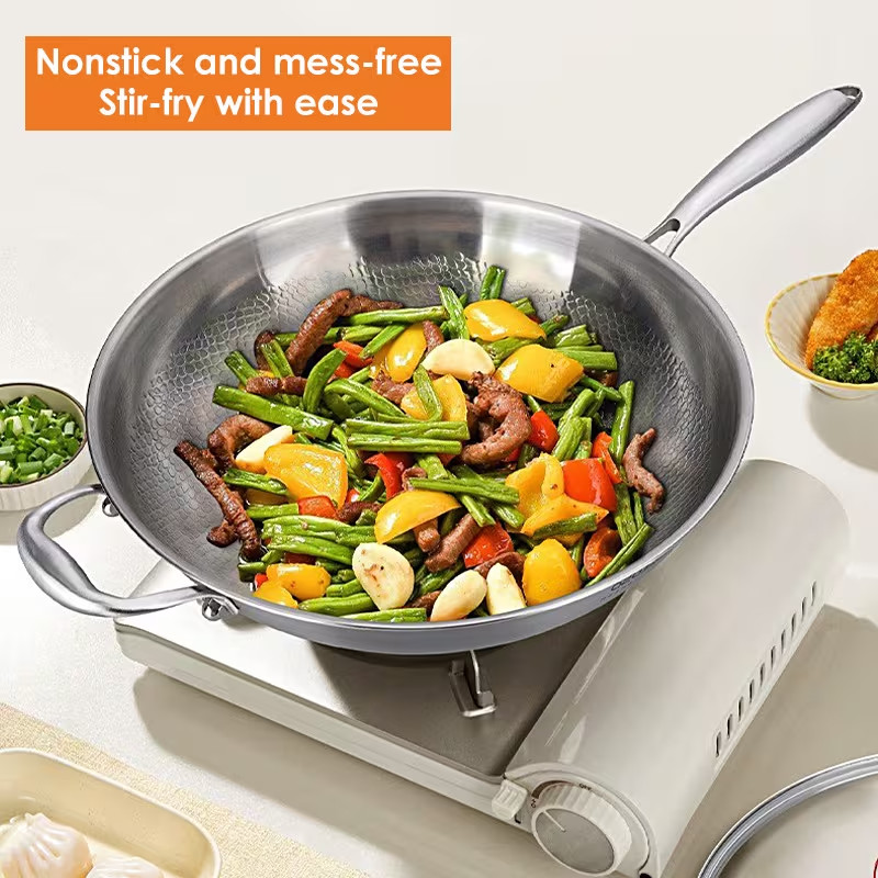 Professional Grade Pure Titanium Wok & Frying Pan – Hammered Finish Non-Coated C