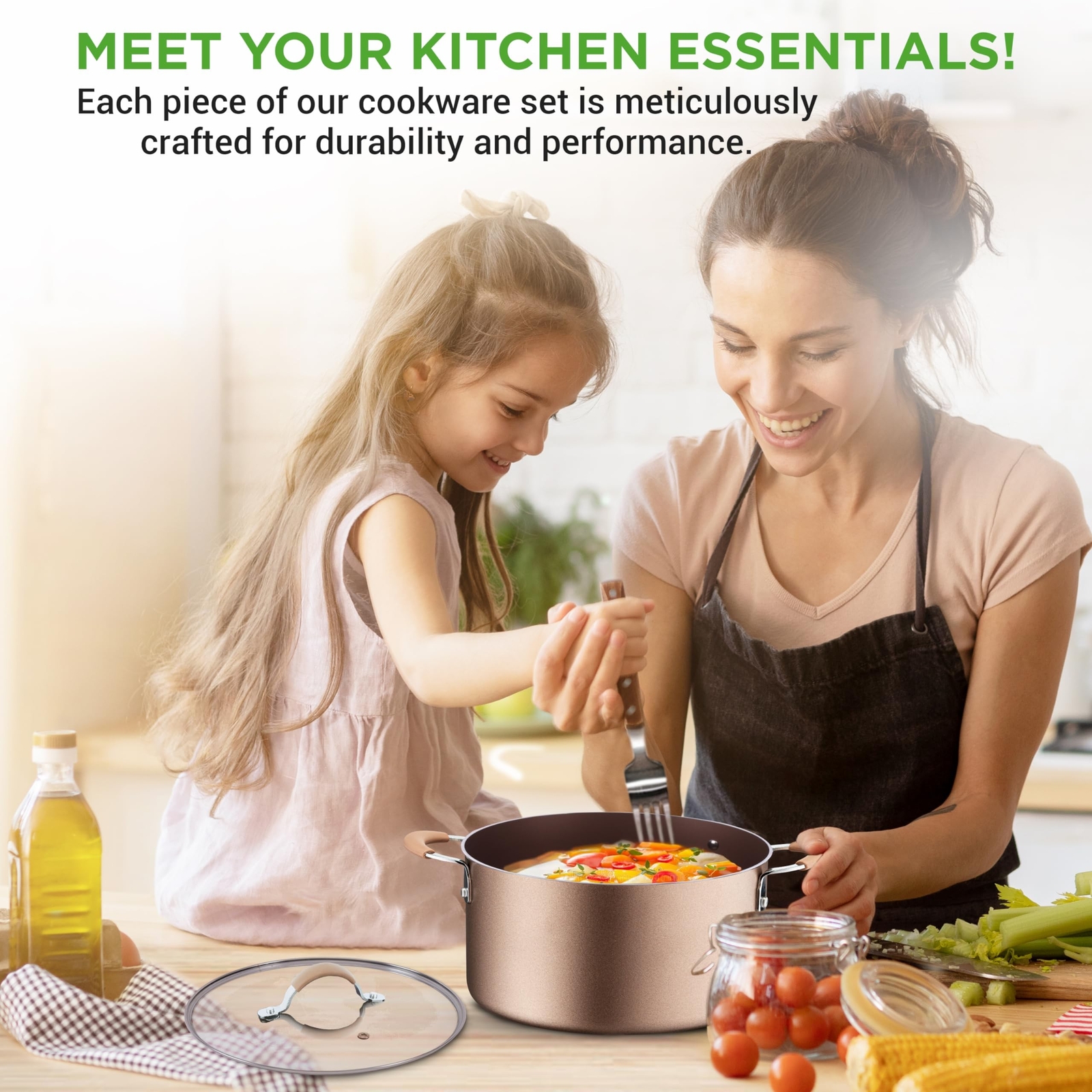 NutriChef 14-Piece Nonstick Cookware PFOA/PFOS-Free Heat Resistant Lacquer Ki…