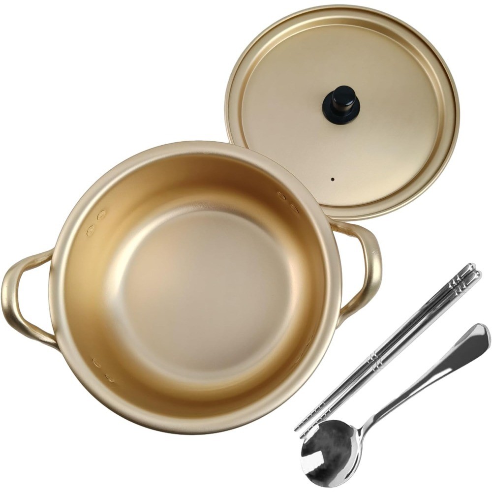 Korean Ramen Pot, Double Handle Soup Stockpot with Lid & Even Heat Design |