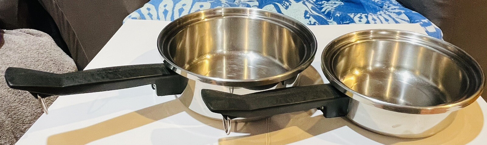 VINTAGE SEAL-O-MATIC 2 SAUCE PANS 7” AND 8” 18-8 STAINLESS STEEL NO LIDS [AI]