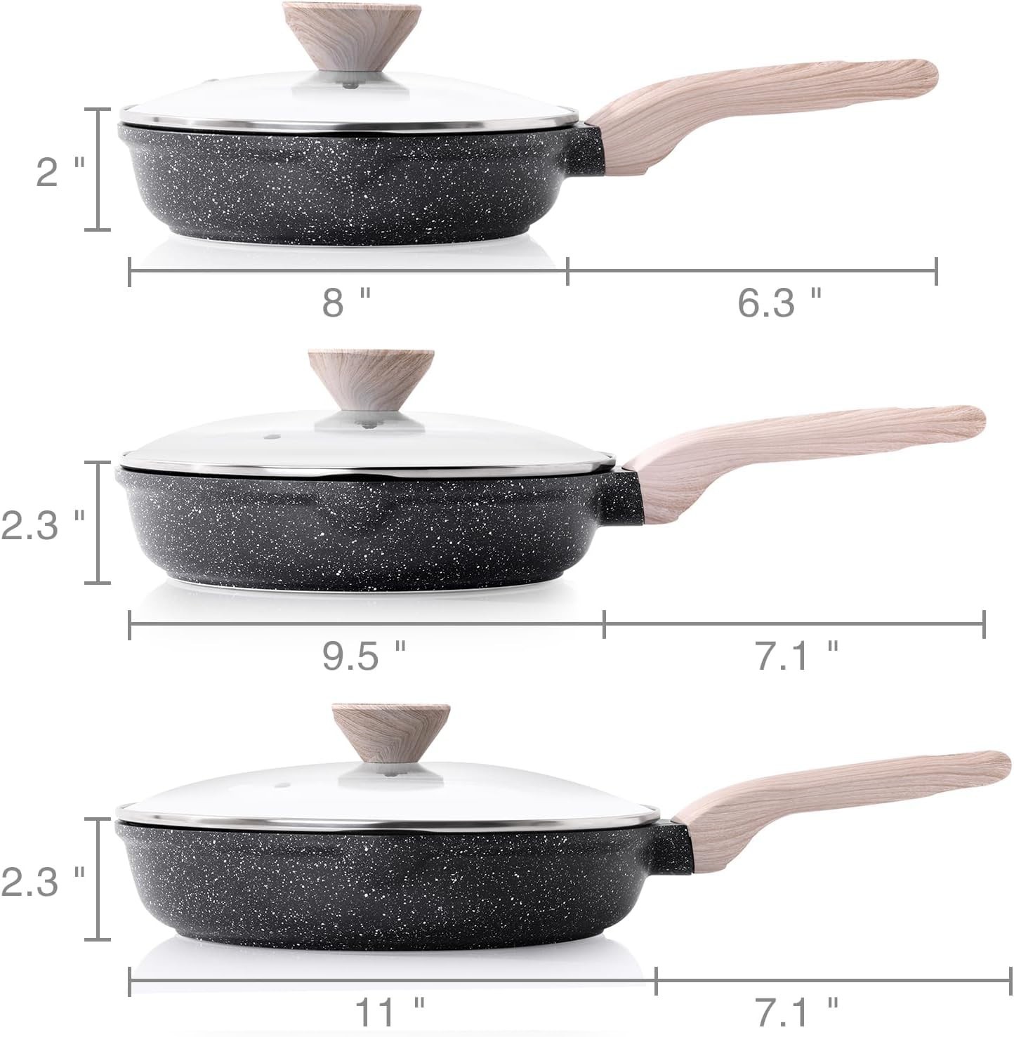 Stay-Cool Nonstick Pan Set with Lids: Healthy Cooking, Collected 8, 9.5, 11 Inch