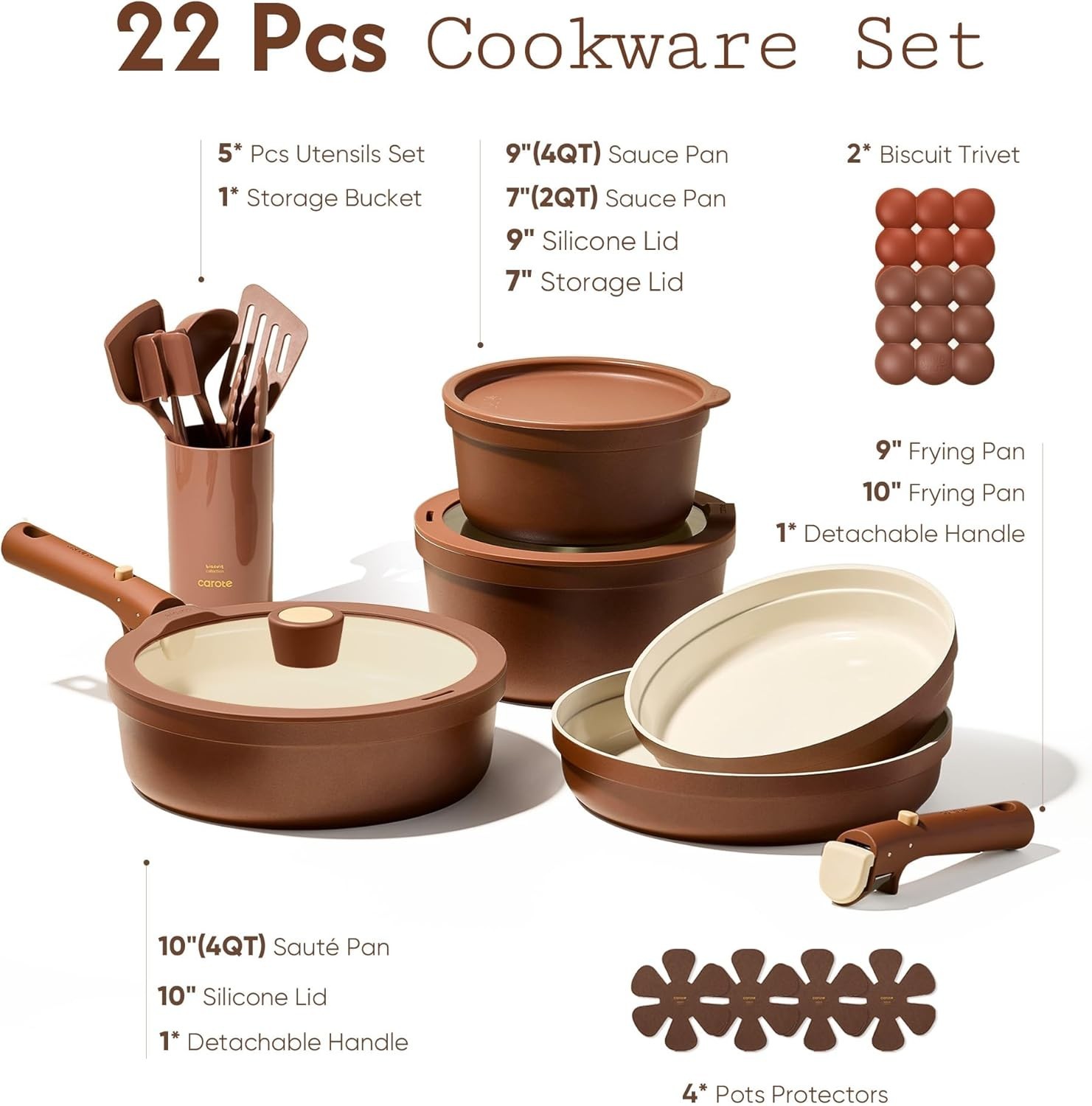 All-in-One 22-Pc Kitchen Essential Ceramic Cookware Set – Oven & Dishwasher Safe