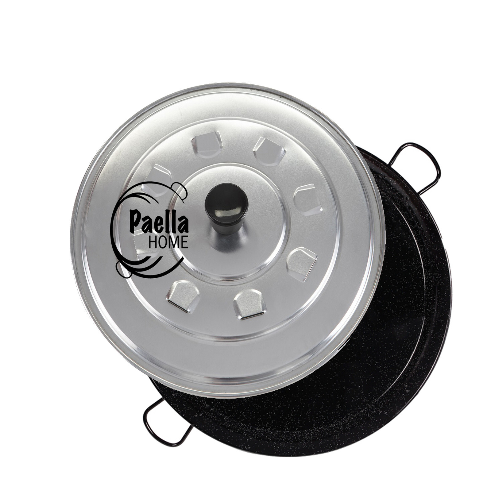 30cm – 80cm Enamelled Paella Pan + Aluminium Lid +Spoon (according to variation)