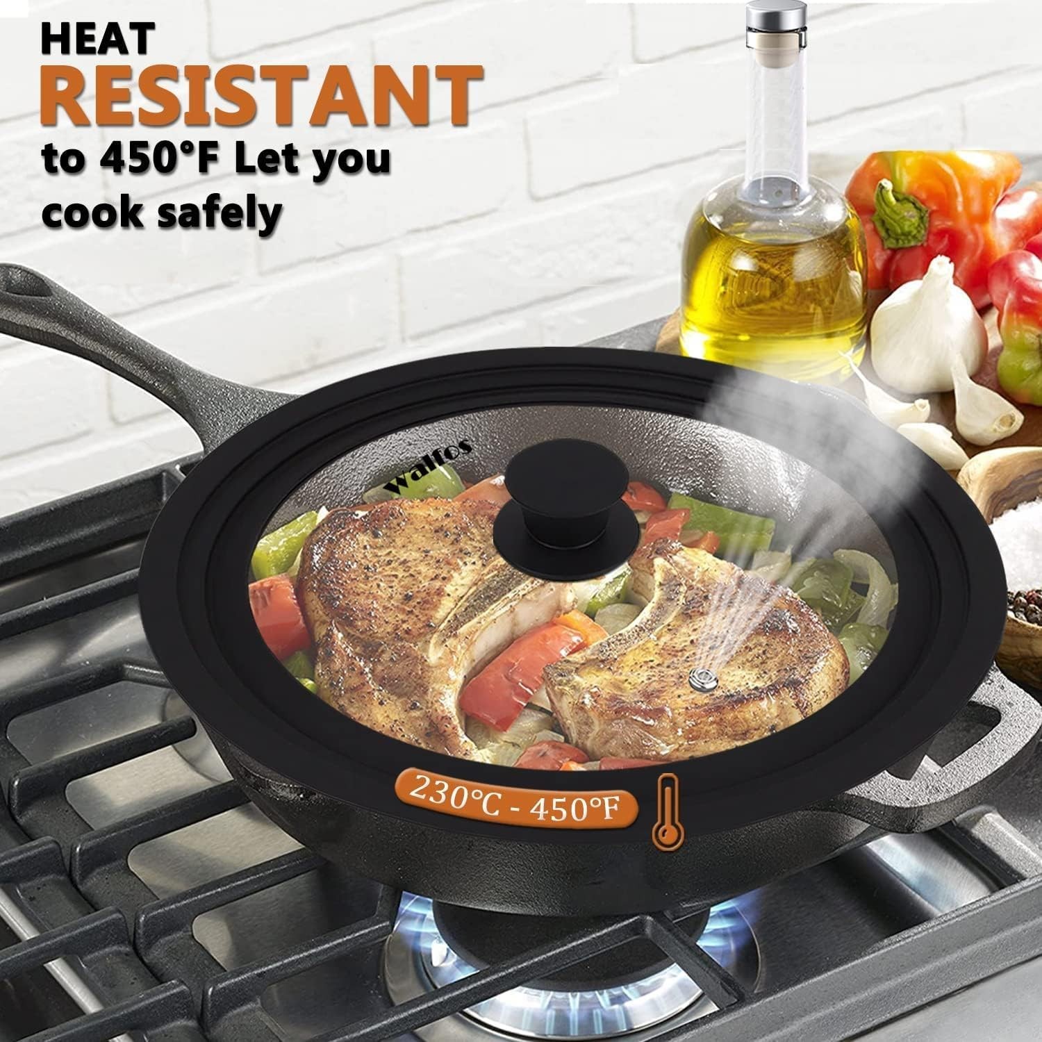 Universal Glass Pot Lid with Silicone Rim Fits 9.5, 10, 11 Inch Cookware