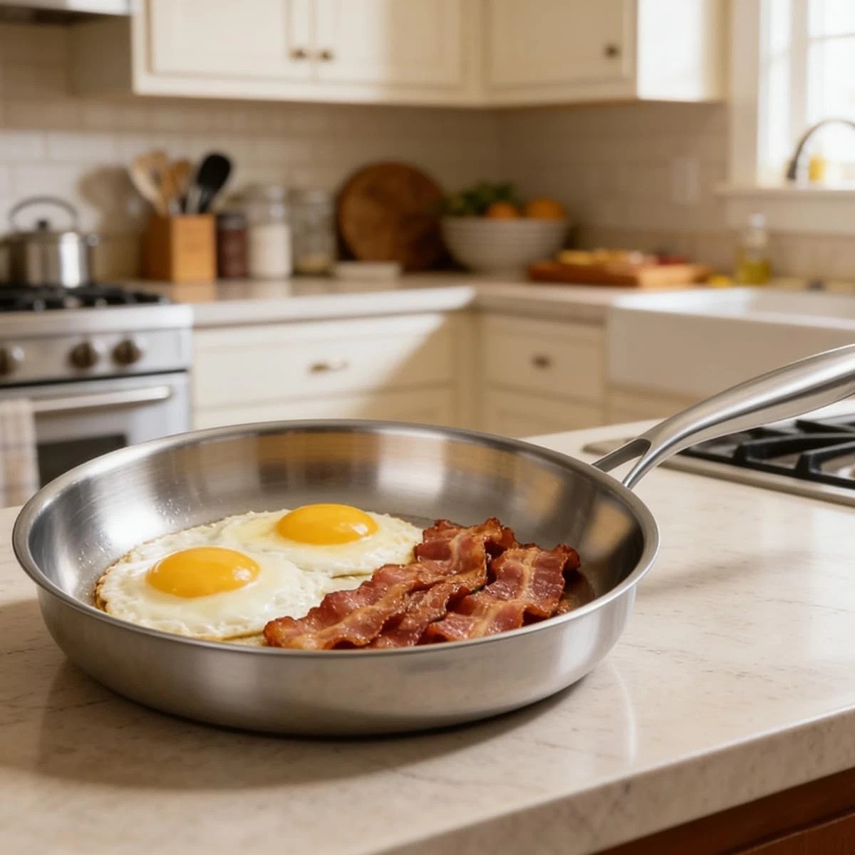 Tri-ply Stainless Steel Frying Pan 8 Inch Small Skillet for Chef’s Cooking Pa…
