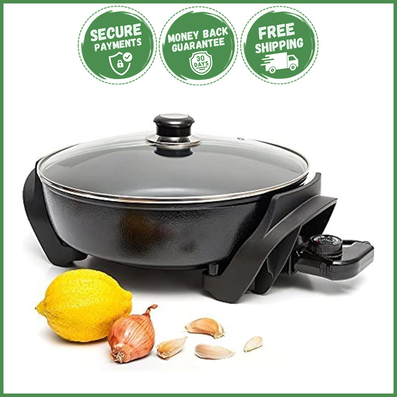 NONSTICK ROUND ELECTRIC SKILLET W/ LID Adjustable Temperature Frying Appliance