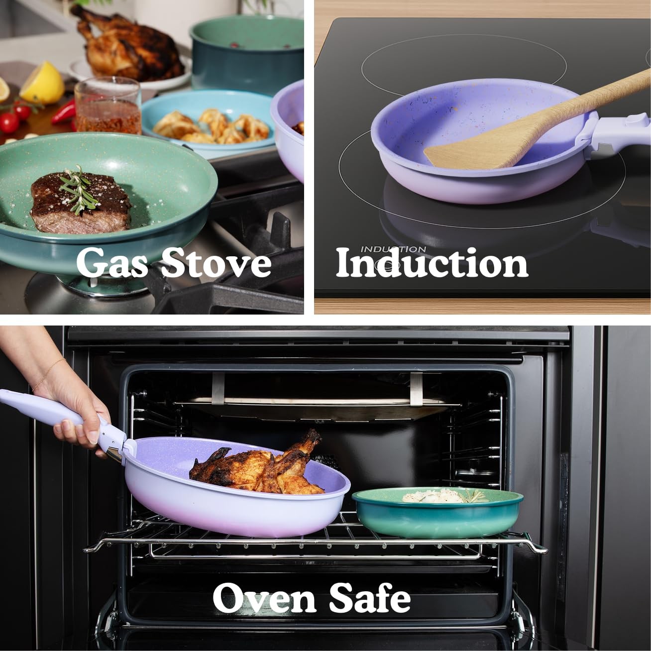 Ombré Ceramic Titanium Non-Toxic, Nonstick Cookware Set 8-Piece Modular Syste…