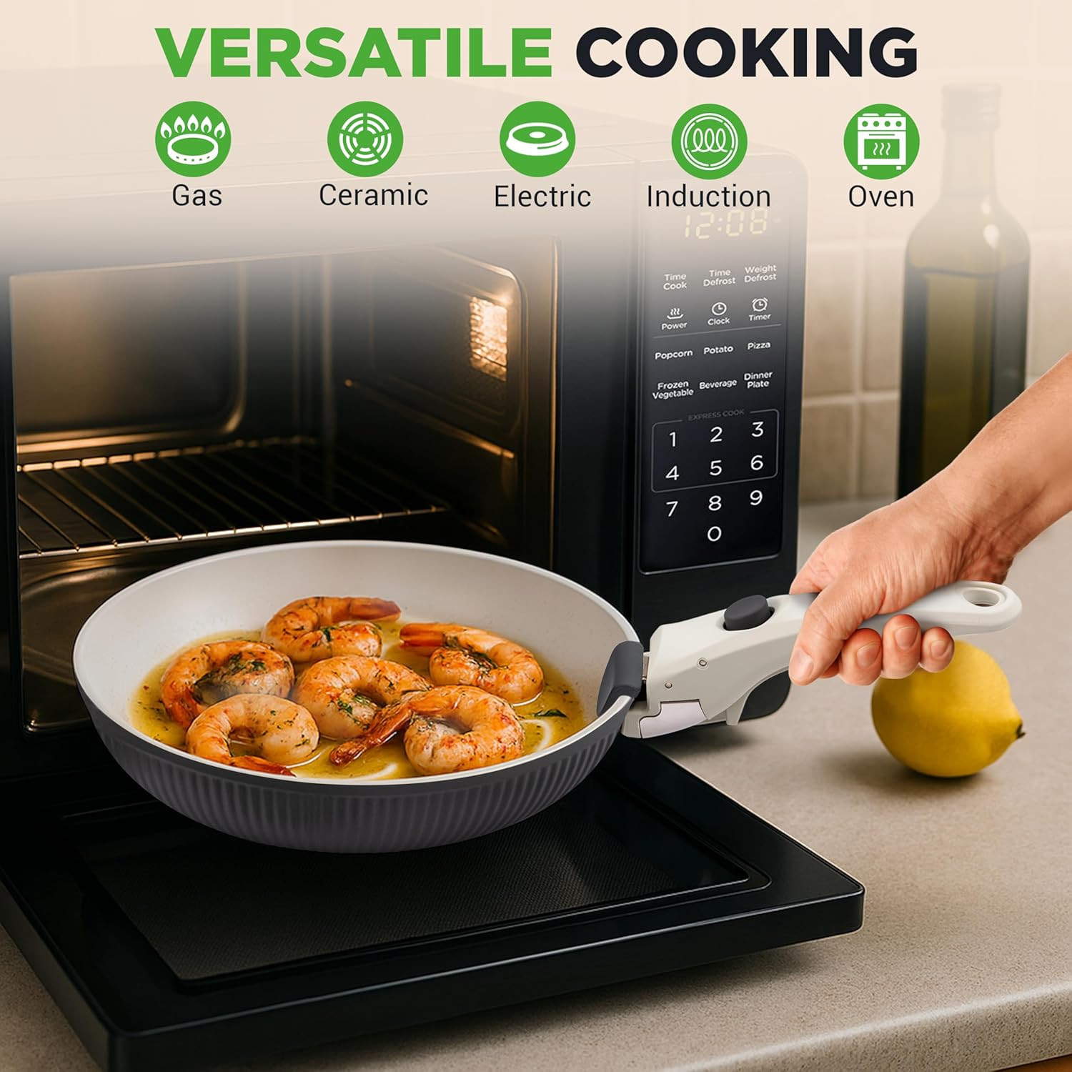 18-Piece Non-Stick Ceramic Cookware Set with Detachable Handles & Utensils